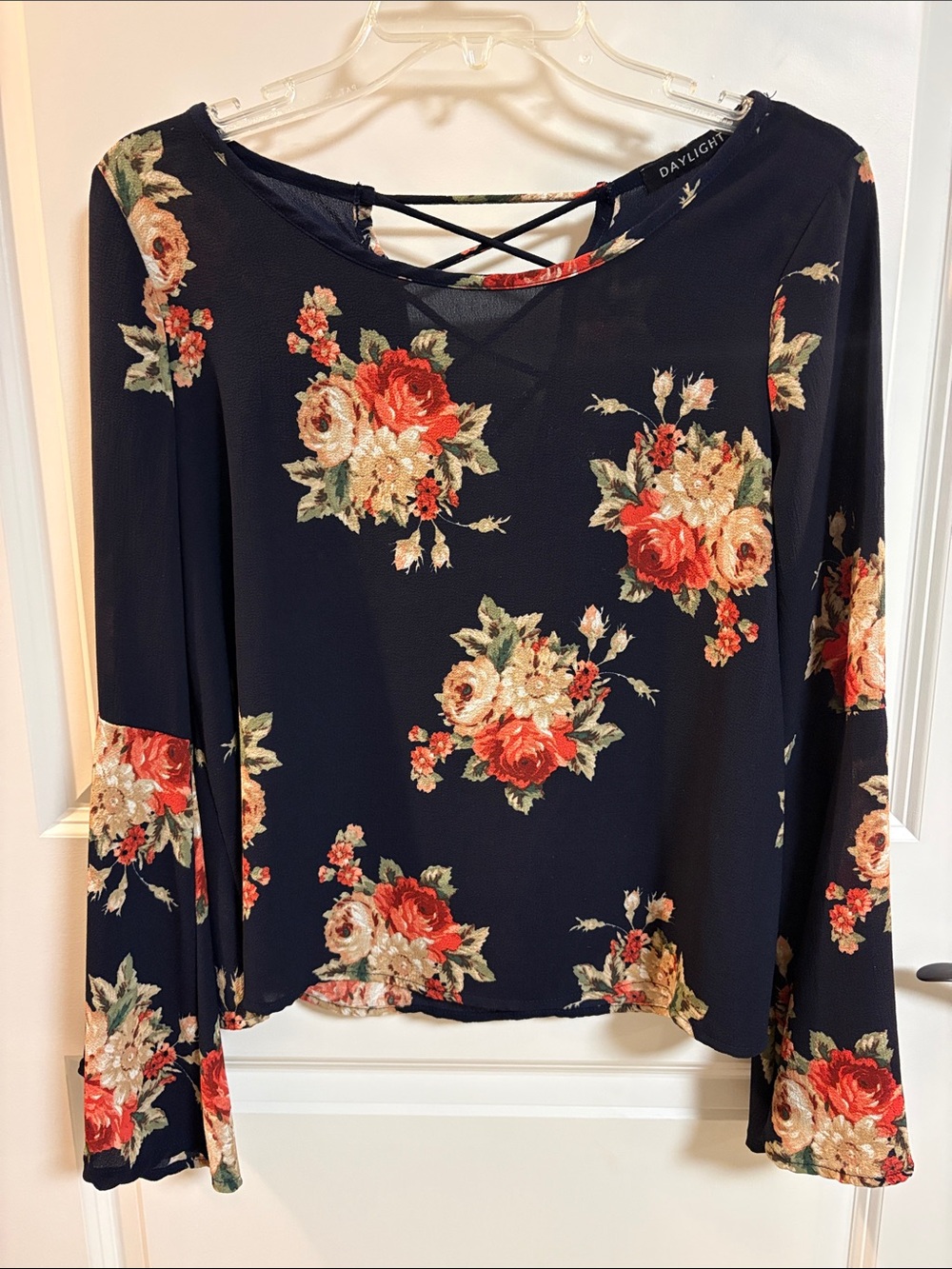 DAYLIGHT Navy Floral Long-Sleeve Top with Back Crisscross